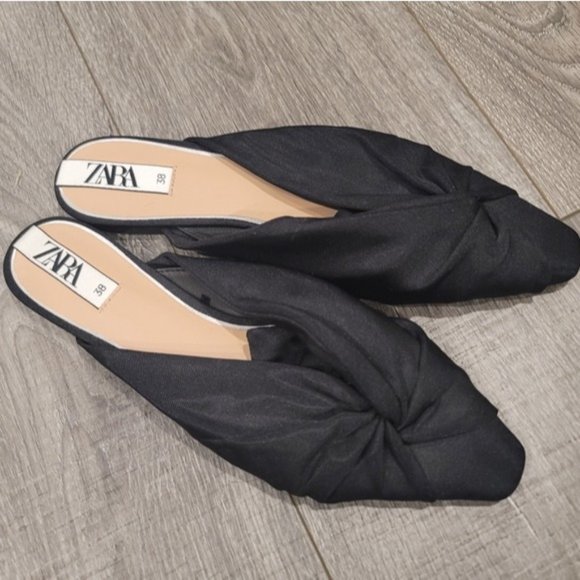 Zara Black Pointy Flats With Fabric Knot size 38 - Picture 4 of 6